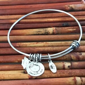 Silver Tone Bracelet with Charms Graduation 2015 and cap.